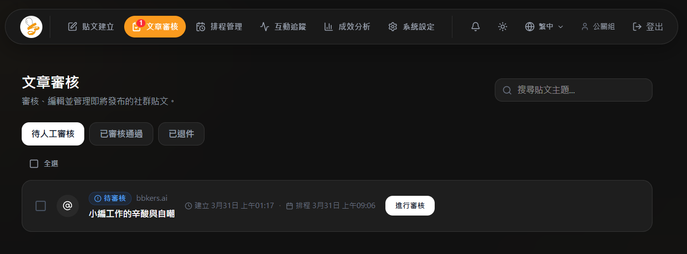 SoShow AI 社群管理平台 — 文章審核